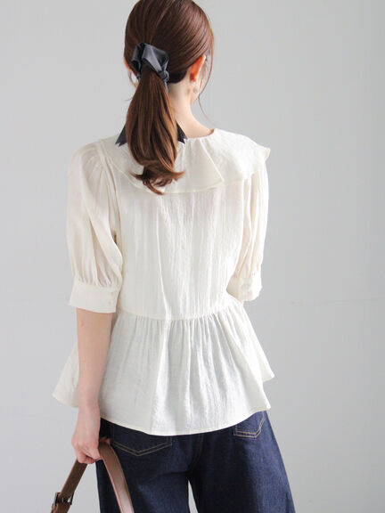 ラッフルフリルアシメブラウス《2025summer catalog item》（オフホワイト/ブラック/グリーン）｜Te chichi（テチチ）通販