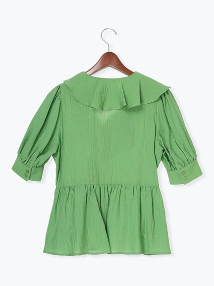 ラッフルフリルアシメブラウス《2025summer catalog item》（オフホワイト/ブラック/グリーン）｜Te chichi（テチチ）通販
