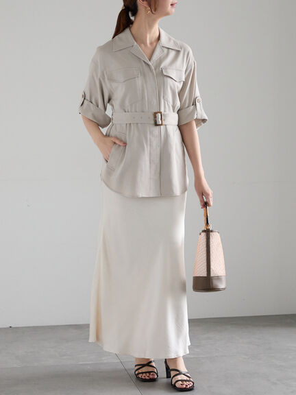 リネンMIXサファリシャツ《2025summer catalog item》（ベージュ/カーキ）｜Te chichi（テチチ）通販