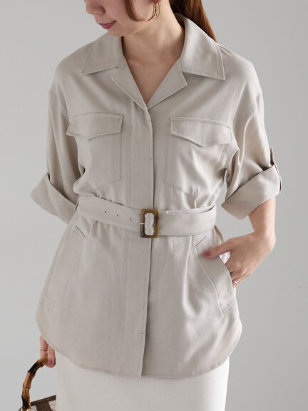 リネンMIXサファリシャツ《2025summer catalog item》（ベージュ/カーキ）｜Te chichi（テチチ）通販