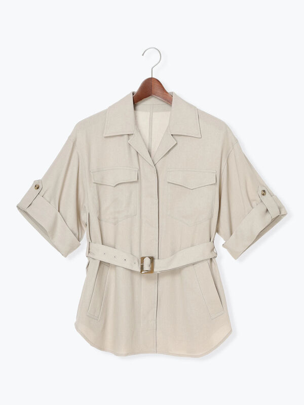 ★美品★エルメス リネンシャツ サファリ ベージュ 38 ミリタリー ボックス ▪️エルメス▪️麻のシャツ▪️38 ☆美品☆エルメス リネンシャツ