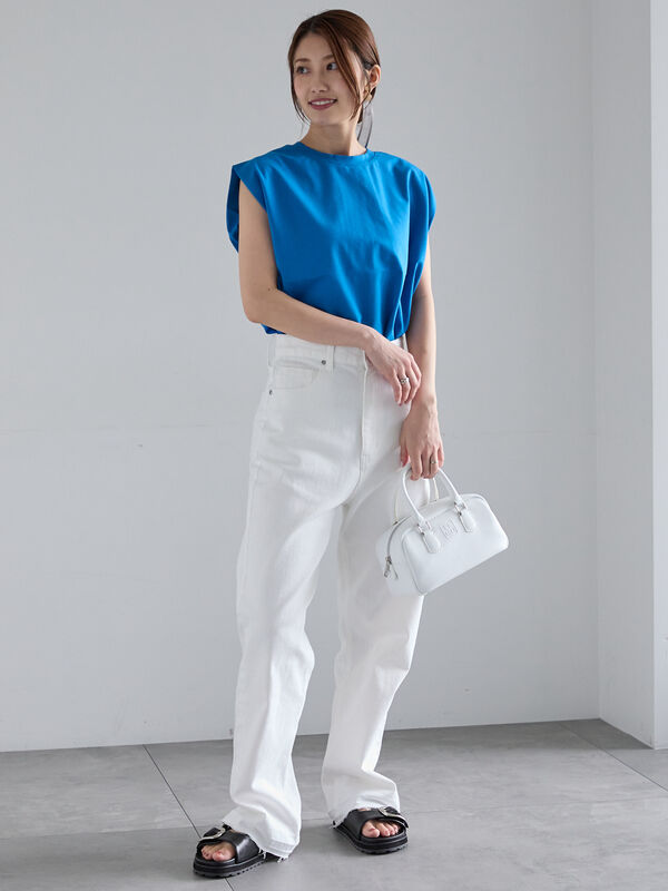 セール】 シルケットノースリーブチュニック（オフホワイト/ブラック