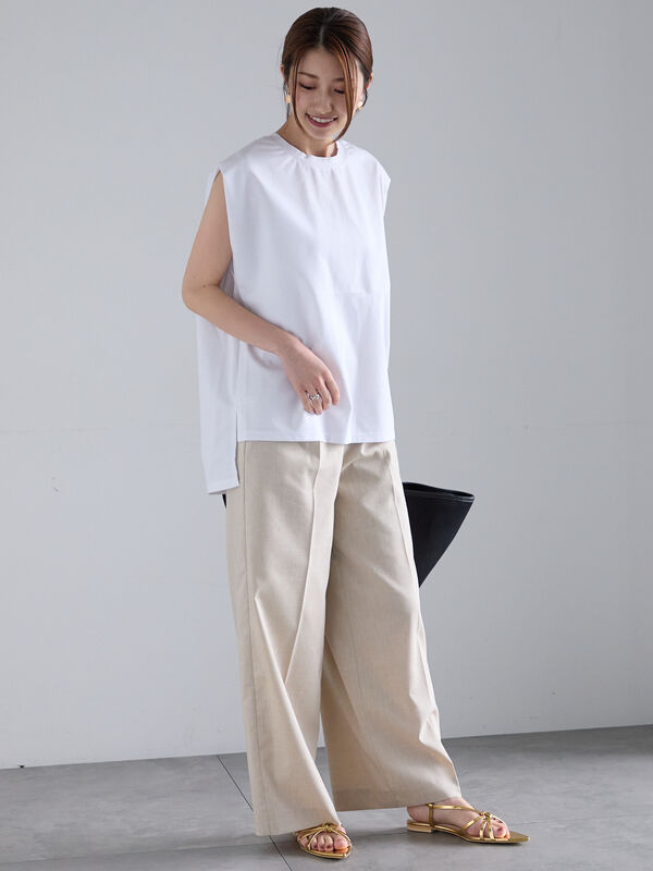 セール】 シルケットノースリーブチュニック（オフホワイト