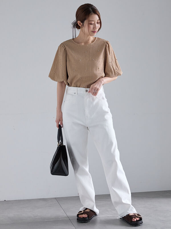 (15) cmty_tt様 セール】 メタルドットボリュームスリーブトップス（ブラック