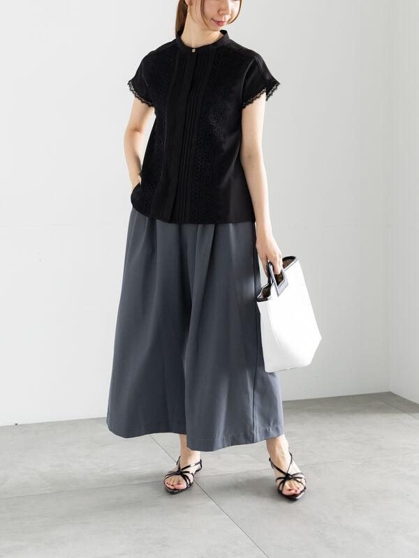 セール】 金釦麻調タックガウチョパンツ（セットアップ可