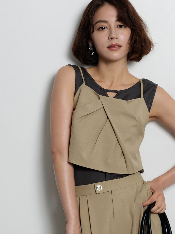 セール】 麻調ランダムタックキャミブラウス（セットアップ可