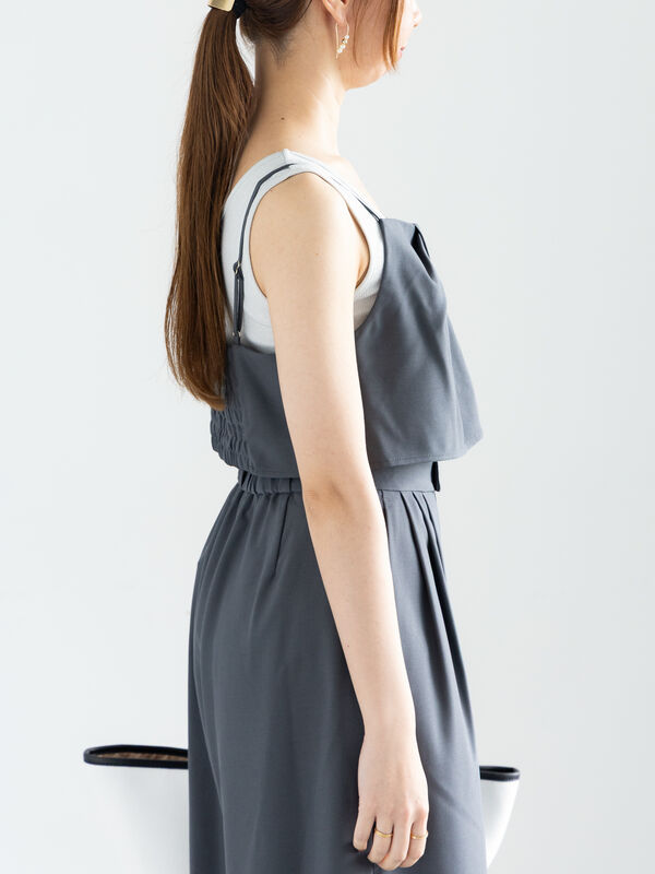 セール】 麻調ランダムタックキャミブラウス（セットアップ可