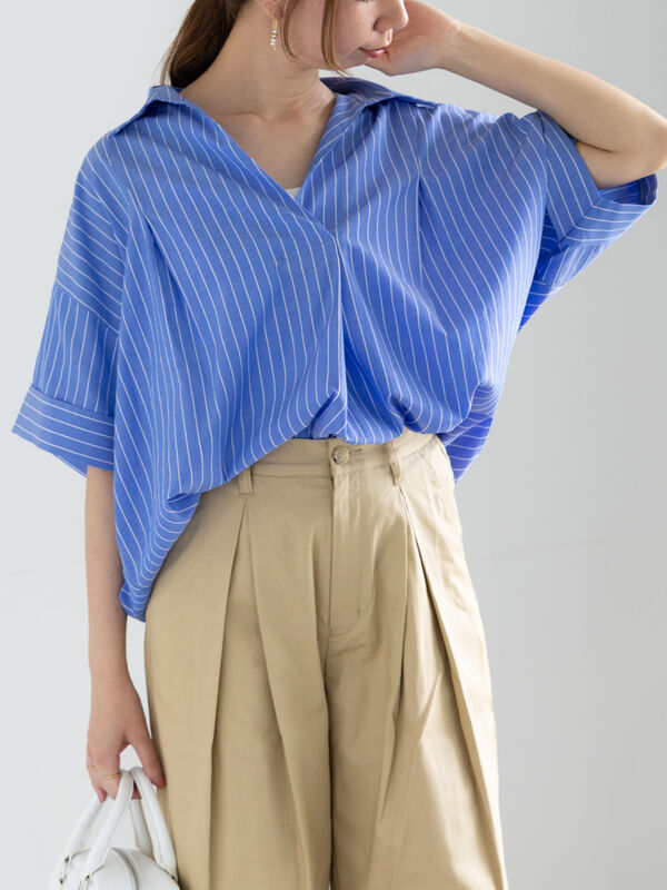 セール】 コクーンスキッパーシャツ（オフホワイト/カーキ