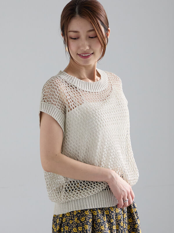 ラメメッシュニットベスト（ゴールド）｜Te chichi（テチチ）通販