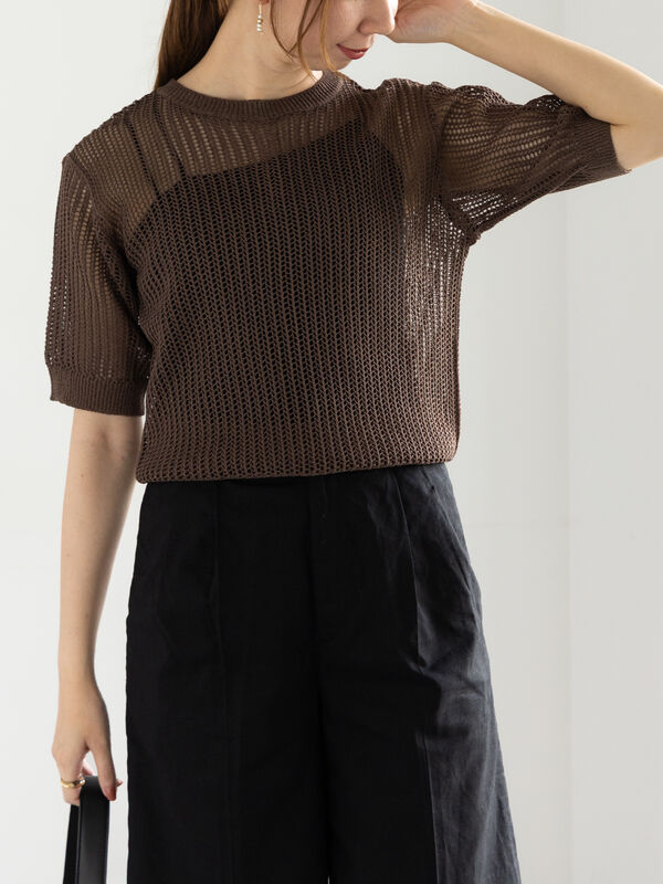 【Hidden Gems】ストライプ ハーフスリーブ ティー 30%off]シアーハーフスリーブニット/0125208184 | MICA&DEAL