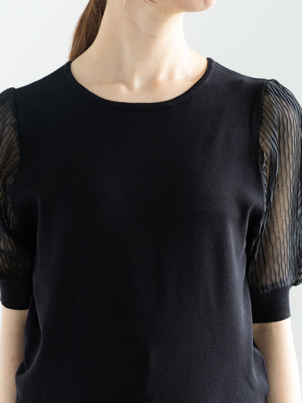 セール】 ウェーブシアースリーブニットプルオーバー（ブラック