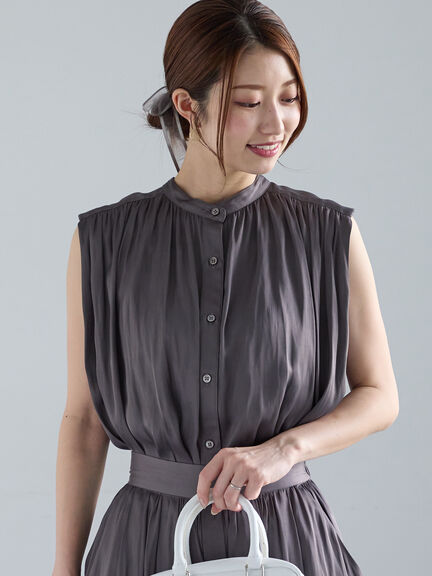 スプリットサテンノースリシャツ（セットアップ可）（グレー/ベージュ/ネイビー）｜Te chichi（テチチ）通販