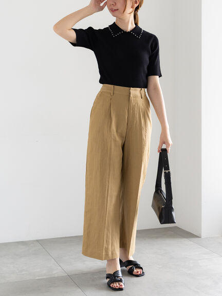 プリントアソートレーヨンリネンパンツ《2025summer catalog item》（オフホワイト/ベージュ/ブラウン/ネイビー）｜Te chichi（テチチ）通販