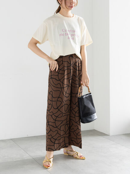 プリントアソートレーヨンリネンパンツ《2025summer catalog item》（オフホワイト/ベージュ/ブラウン/ネイビー）｜Te chichi（テチチ）通販