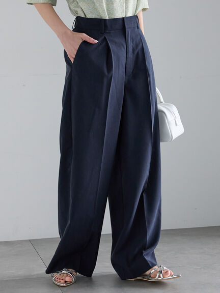 新品未使用　プラステ　リネンブレンドワイドパンツ　ネイビー　M PLST(プラステ)公式 | ワイドパンツ（リネンブレンド）
