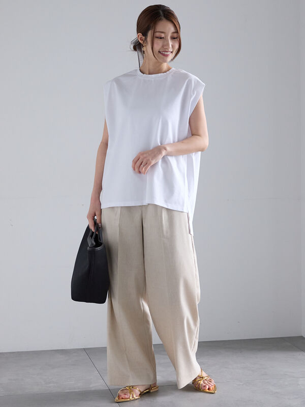 ユニオンランチ　リネンブレンド　ワイドペインターパンツ　ベージュ　レディースXS ユニオンランチ リネンブレンド ワイドペインターパンツ