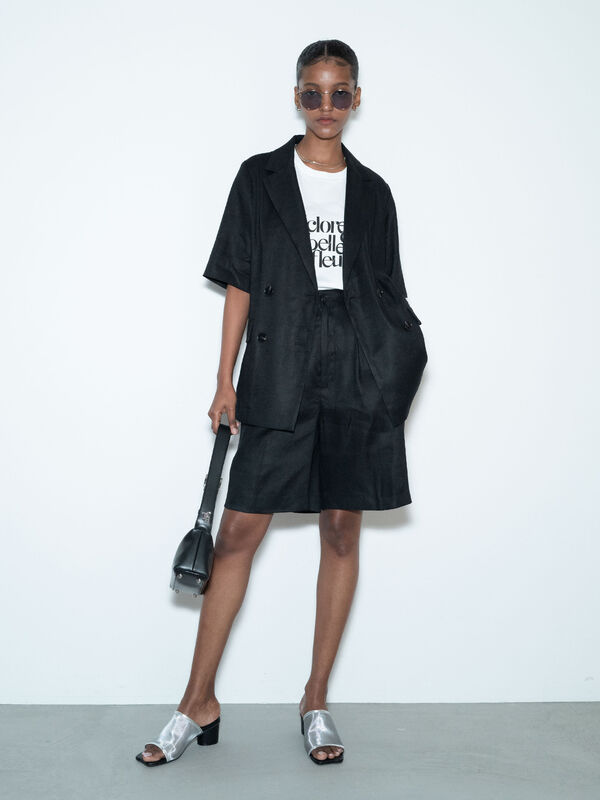リネンブレンドハーフスリーブジャケット（セットアップ可）《2025summer catalog item》（ブラック/ベージュ）｜Te chichi（テチチ）通販