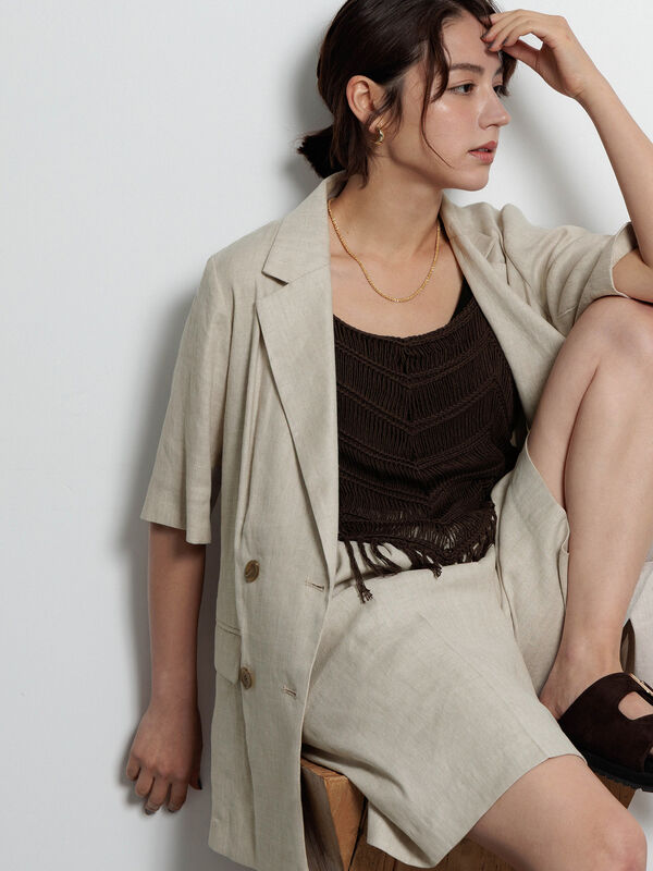 リネンブレンドハーフスリーブジャケット（セットアップ可）《2025summer catalog item》（ベージュ）｜Te chichi（テチチ）通販