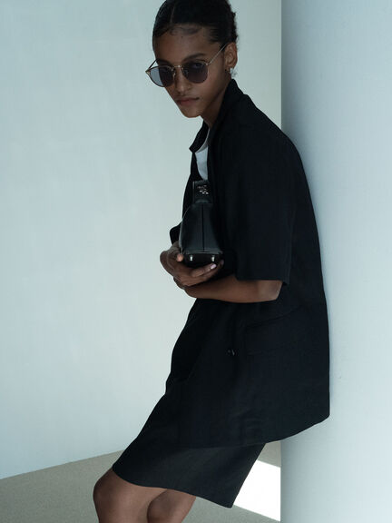 リネンブレンドハーフスリーブジャケット（セットアップ可）《2025summer catalog item》（ブラック/ベージュ）｜Te chichi（テチチ）通販