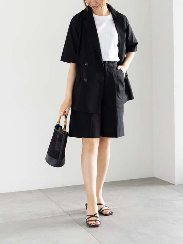 セール】 リネンブレンドハーフスリーブジャケット（セットアップ可