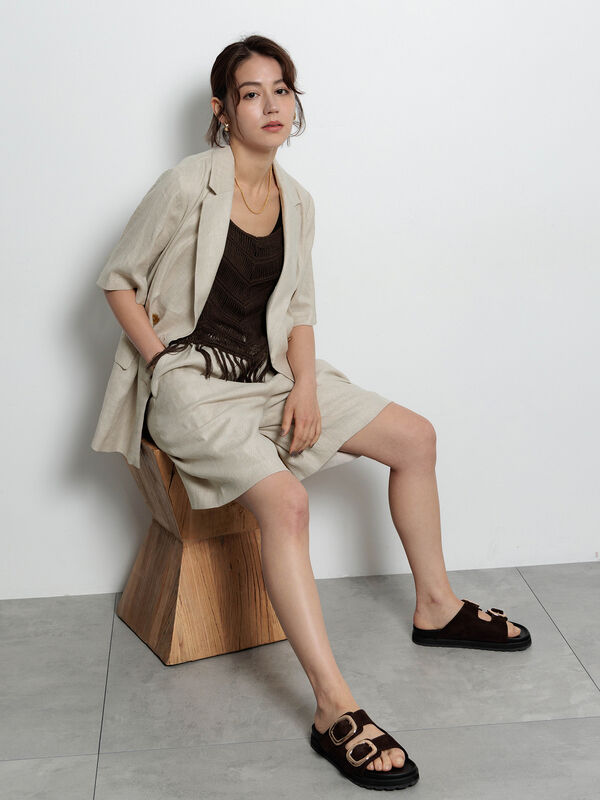 セール】 リネンブレンドハーフスリーブジャケット（セットアップ可