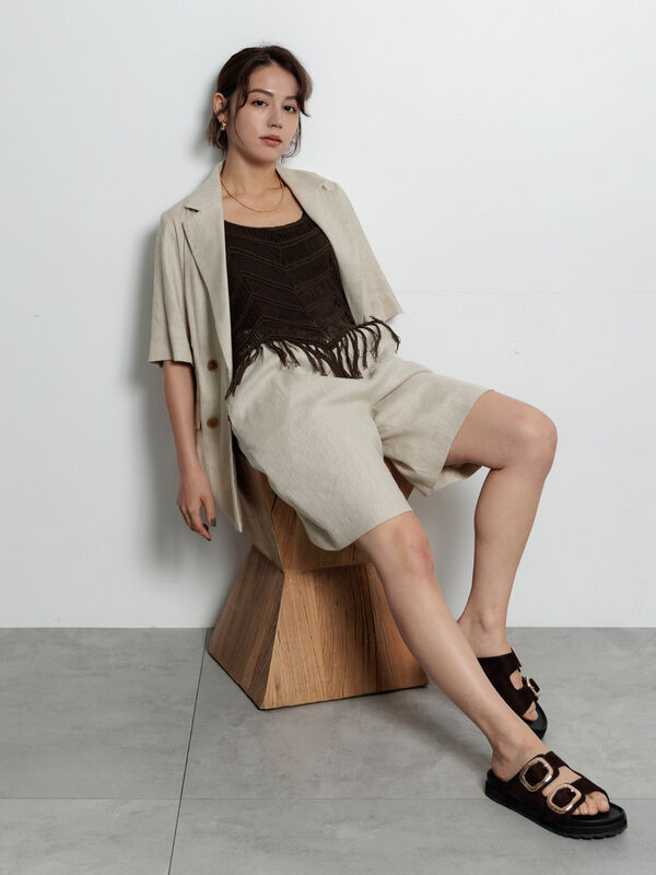 セール】 リネンブレンドハーフスリーブジャケット（セットアップ可