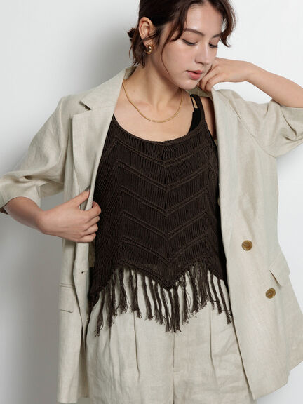 リネンブレンドハーフスリーブジャケット（セットアップ可）《2025summer catalog item》（ブラック/ベージュ）｜Te chichi（テチチ）通販
