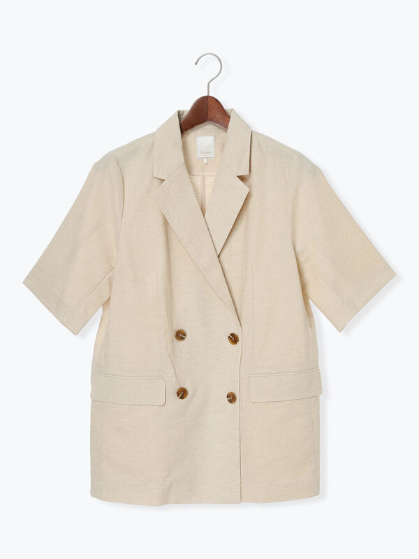 セール】 リネンブレンドハーフスリーブジャケット（セットアップ可