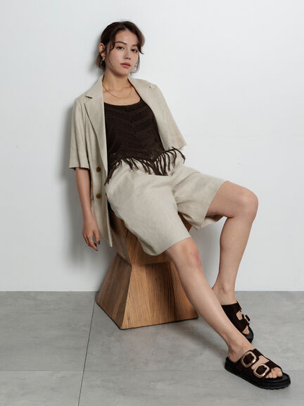 リネンブレンドショートパンツ（セットアップ可）《2025summer catalog item》（ブラック/ベージュ）｜Te chichi（テチチ）通販