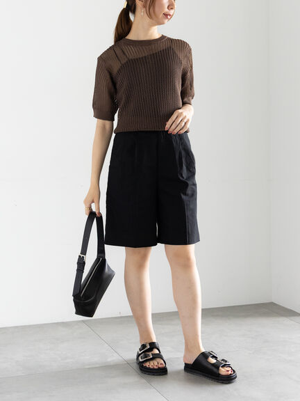 リネンブレンドショートパンツ（セットアップ可）《2025summer catalog item》（ブラック/ベージュ）｜Te chichi（テチチ）通販