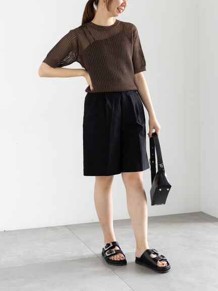 リネンブレンドショートパンツ（セットアップ可）《2025summer catalog item》（ブラック/ベージュ）｜Te chichi（テチチ）通販