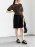 リネンブレンドショートパンツ（セットアップ可）《2025summer catalog item》（ブラック/ベージュ）｜Te chichi（テチチ）通販