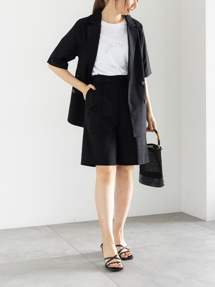 リネンブレンドショートパンツ（セットアップ可）《2025summer catalog item》（ブラック/ベージュ）｜Te chichi（テチチ）通販