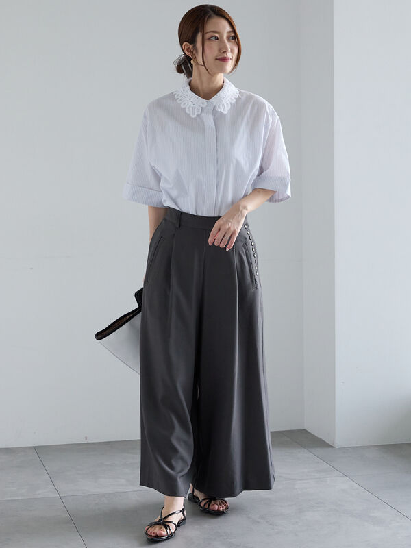 新品同様　ルネ　リネンライク　ガウチョパンツ サイドポケット付き リネンライクワイドパンツ - ベルーナ【公式】