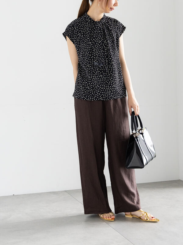 セール】 レーヨンリネンバギーパンツ（ブラック/ベージュ/ブラウン