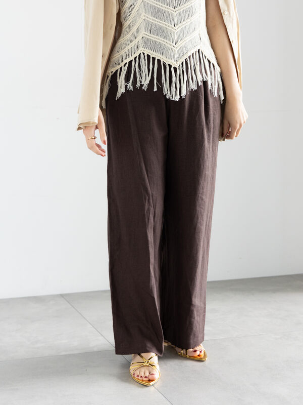 PRIDE　レーヨンリネン ロングガウチョパンツ　こげ茶【36】 ☆新品未使用☆ PRIDE レーヨンリネン ロングガウチョパンツ こげ茶【36