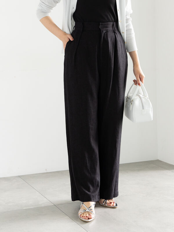 セール】 レーヨンリネンバギーパンツ（ブラック/ベージュ/ブラウン