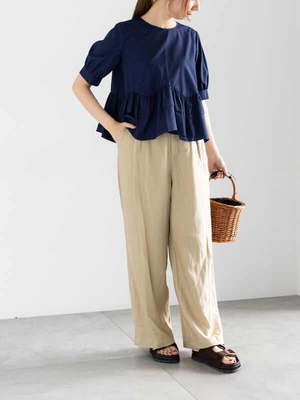 セール】 レーヨンリネンバギーパンツ（ブラック/ベージュ/ブラウン