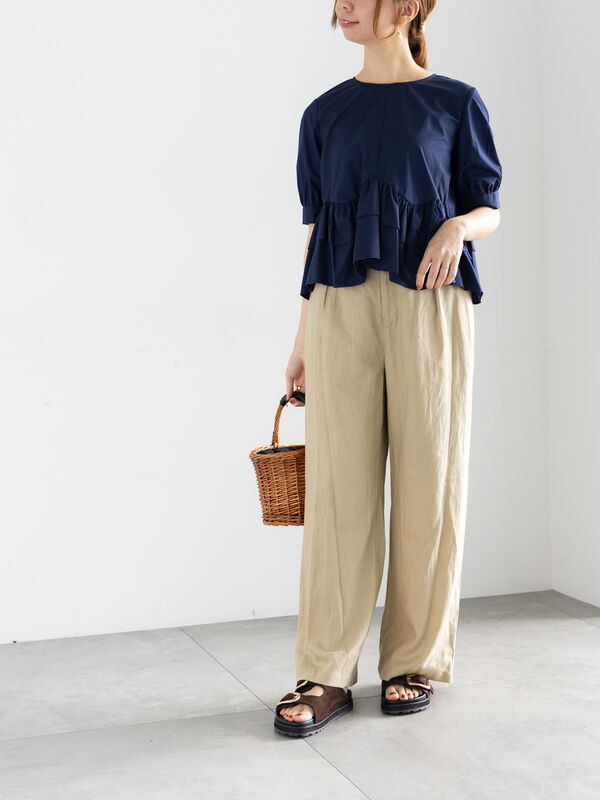 セール】 レーヨンリネンバギーパンツ（ブラック/ベージュ/ブラウン