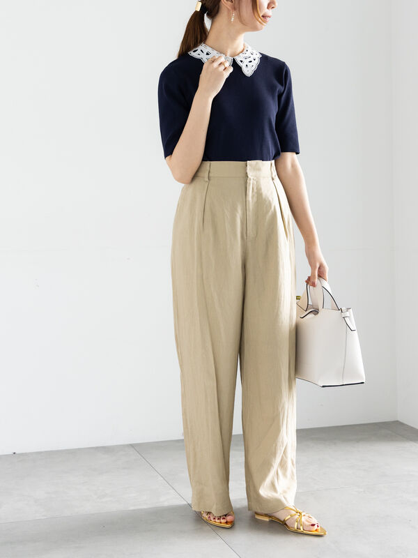 セール】 レーヨンリネンバギーパンツ（ブラック/ベージュ/ブラウン