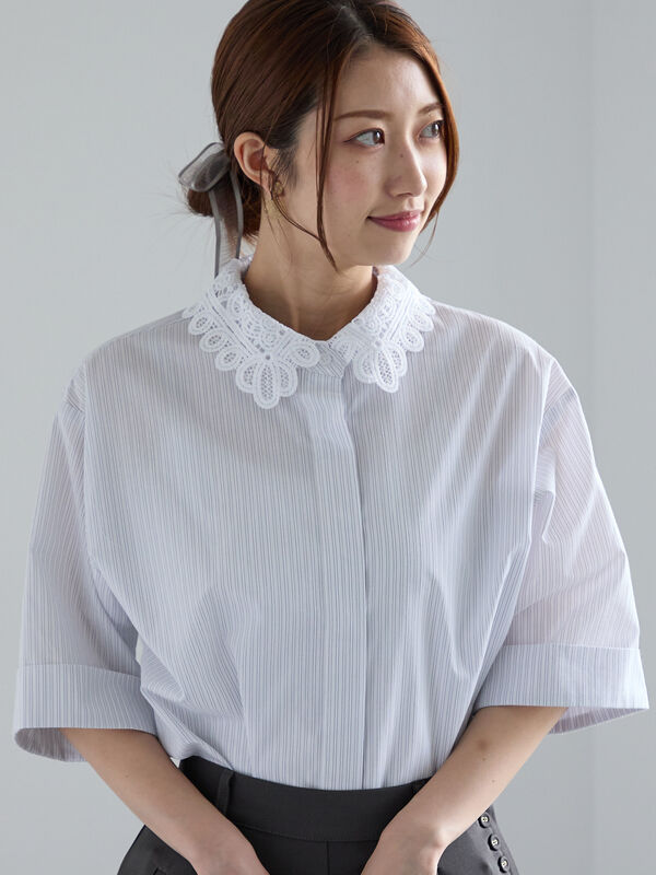 レースブラウス白Te-chichiテチチ綿ブラウス Te chichi ブラウス シャツ オーガンジーレース刺繍ノースリ