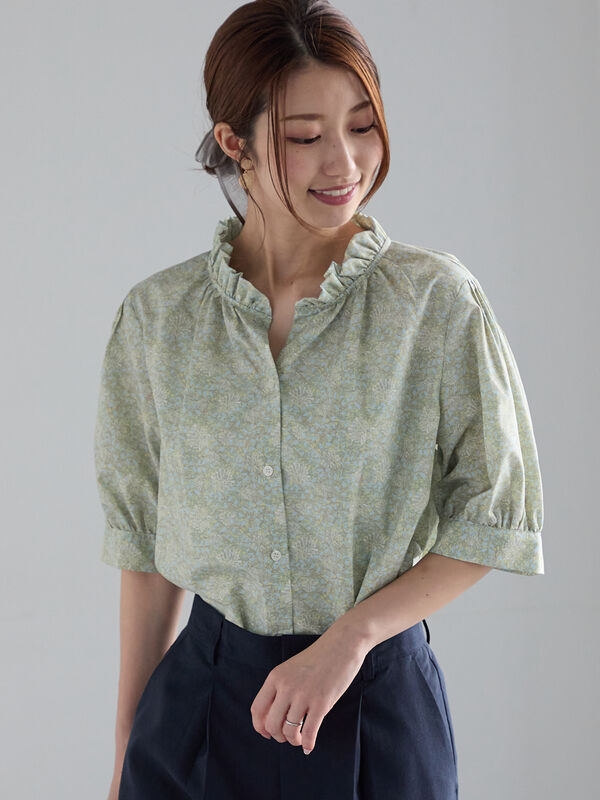 PROPORTION グレー フリルシャツ Sサイズ 形態安定 スタンドフリルシャツ グレーストライプ【AOKI公式通販】
