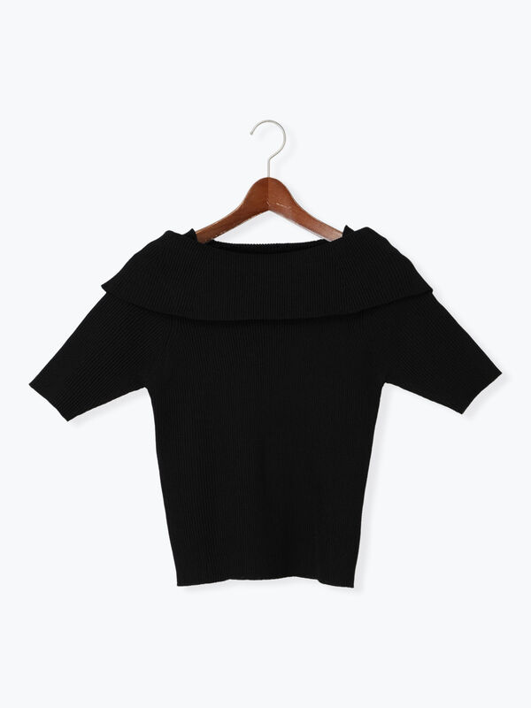 sheller　シェリエ　chic　パールハーフスリーブニット　ブラック sheller シェリエ chic パールハーフスリーブニット ブラック