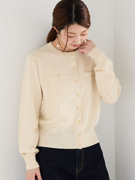 テチチTechichi✴️カーディガン　ハーフボタン　リブ袖丈　紫　F Te chichi（テチチ）の「スクエアボタンクルーネックカーディガン