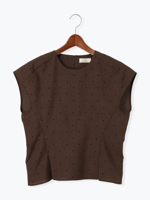 セール】 リネンライクドットブラウス（ブラック/ブラウン