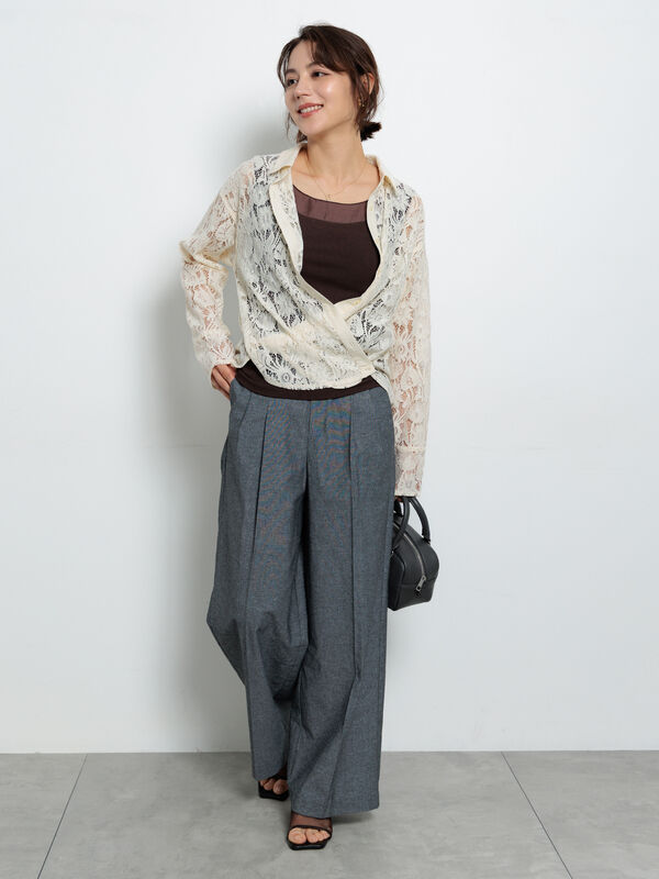 セール】 2WAYカシュクールレースシャツ（オフホワイト/ブラック