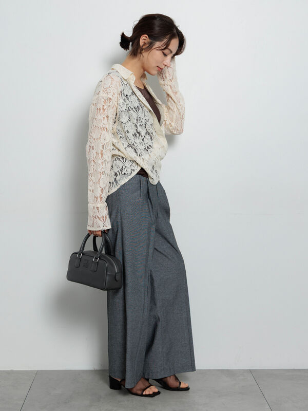 ブラウス シャツ 2WAYカシュクールレースシャツ レディース セール】 2WAYカシュクールレースシャツ（オフホワイト/ブラック