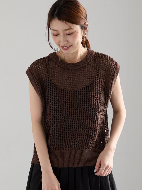 テープヤーンメッシュベスト（ブラウン）｜Te chichi（テチチ）通販