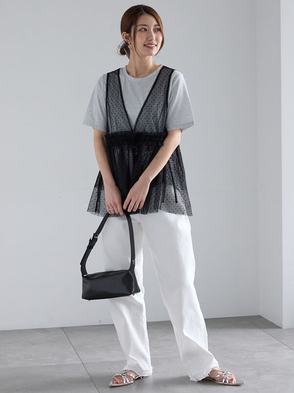 ペペ太郎さん専用yori ドットフロッキーティアードジレ　ブラック ペペ太郎さん専用yori ドットフロッキーティアードジレ ブラック 6月