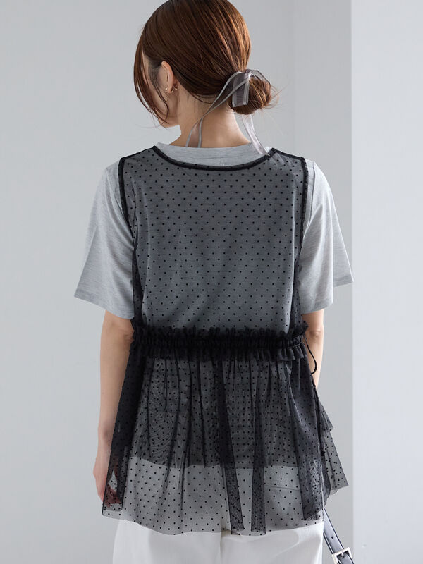 【新品未使用】yori フロッキードット丸襟Tee フロッキードット丸襟Tee yori